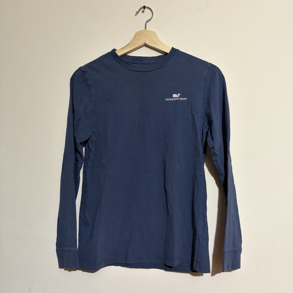 Vineyard Vines Long Sleeve Pink Whale Logo T Shirt Navy Youth Size Large (16)